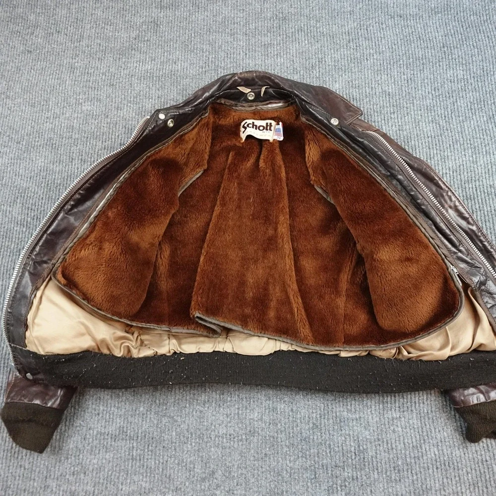 Vintage Schott G1 Flight Jacket Mens 38 Brown Leather Bomber USA Zip